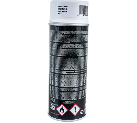 Эмаль-аэрозоль MAXI COLOR белая матовая 0,4 л 9010mMX