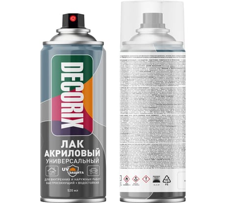 Аэрозольный лак универсальный Decorix с UV-защитой, 520 мл, бесцветный глянцевый 0123-32 DX