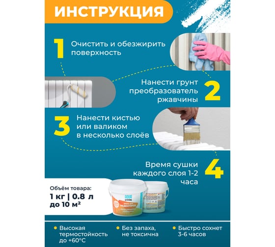 Эмаль акриловая Aquastrong для радиаторов отопления, 1 кг 4607130861653