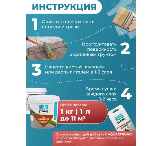 Лак по камню износостойкий Aquastrong матовый, 1,0 кг/1 л 4607130865088