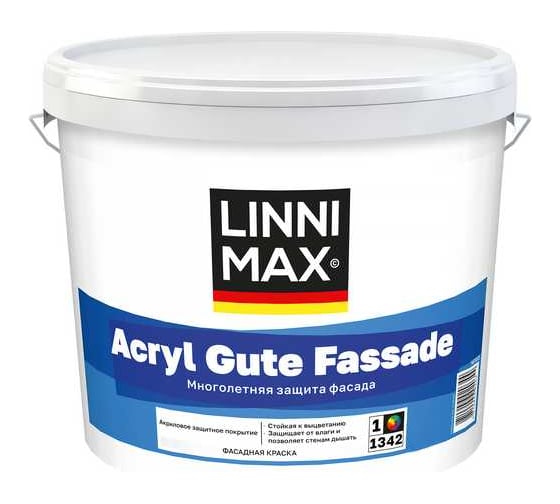Краска водно-дисперсионная для наружных работ LINNIMAX Acryl Gute Fassade / Акрил Гуте Фассаде База 1, 9 л 948105972 1