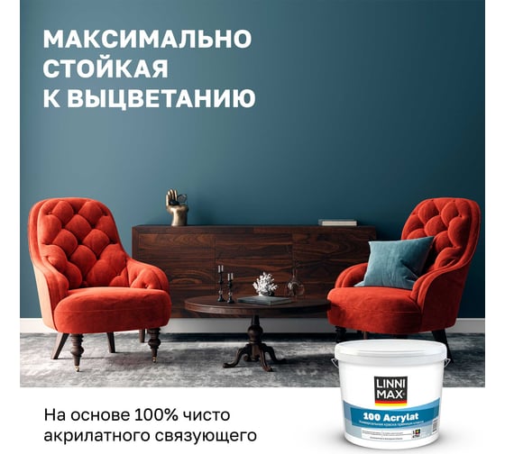 Краска водно-дисперсионная для наружных и внутренних работ LINNIMAX 100 Acrylat / 100 Акрилат База 1, 0,9 л 948106181