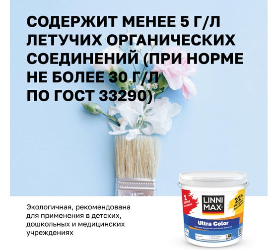 Краска водно-дисперсионная для внутренних работ LINNIMAX Ultra Color / Ультра Колор База 1, 11 л ПРОМО упаковка 948106083