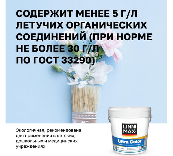 Краска водно-дисперсионная для внутренних работ LINNIMAX Ultra Color / Ультра Колор База 1, 0,9 л 948106202