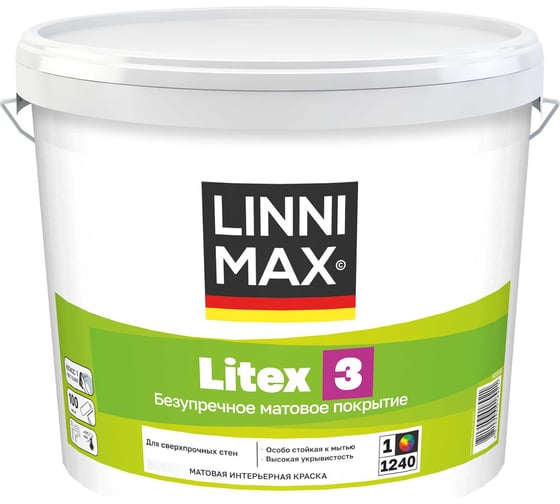 Краска водно-дисперсионная для внутренних работ LINNIMAX Litex 3 / Литекс 3 База 1, 0,9 л 948106193