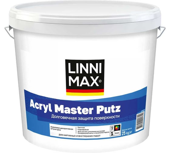 Штукатурка декоративная акриловая для внутренних и наружных работ LINNIMAX Acryl Optima Putz / Акрил Оптима Путц K15 База 1, 25 кг 948105796