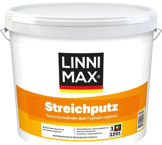 Краска толстослойная фактурная LINNIMAX Streichputz / Штрайхпутц, 16 кг 948105616