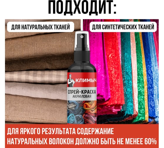 Спрей-краска акриловая Климыч по ткани, черная, 100 мл CLM0106