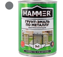 Грунт-эмаль по металлу HAMMER 3в1 б/с серая 0,9 кг ЭК000116552