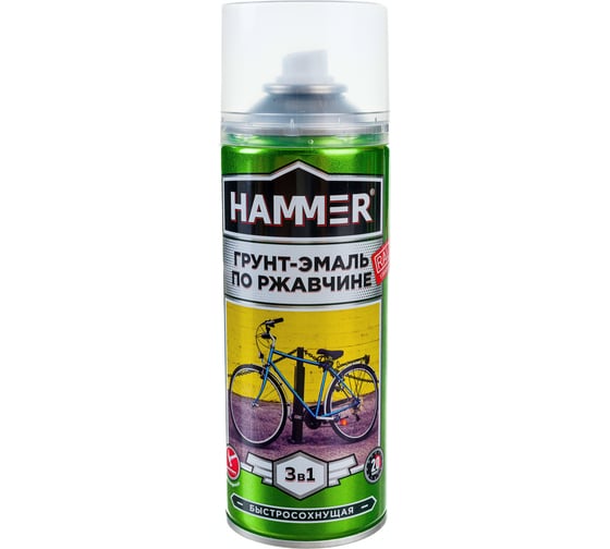 Грунт-эмаль по ржавчине HAMMER 3в1 аэроз. б/с п/мат RAL 6002 лист.-зеленый 520 мл ЭК000135105
