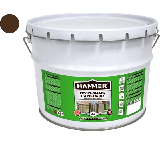 Грунт-эмаль по металлу HAMMER 3в1 б/с шоколадная 10 кг ЭК000132855