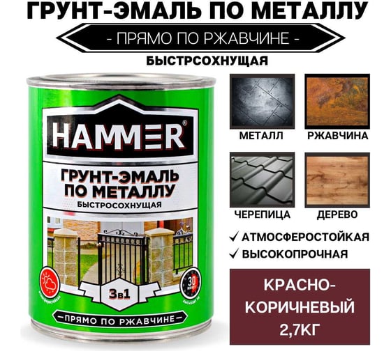 Грунт-эмаль по металлу HAMMER 3в1 б/с кр.-коричневая 2,7 кг ЭК000125867