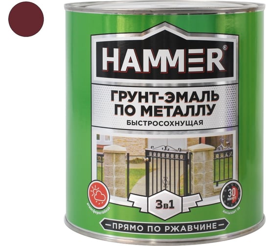 Грунт-эмаль по металлу HAMMER 3в1 б/с кр.-коричневая 2,7 кг ЭК000125867