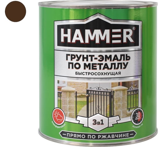 Грунт-эмаль по металлу HAMMER 3в1 б/с шоколадная 2,7 кг ЭК000132856