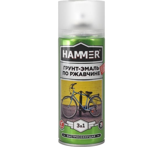 Грунт-эмаль по ржавчине HAMMER 3в1 аэроз. б/с п/мат RAL 3020 трансп. красный 520 мл ЭК000135098