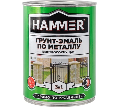Грунт-эмаль по металлу HAMMER 3в1 б/с кр.-коричневая 0,9 кг ЭК000116560