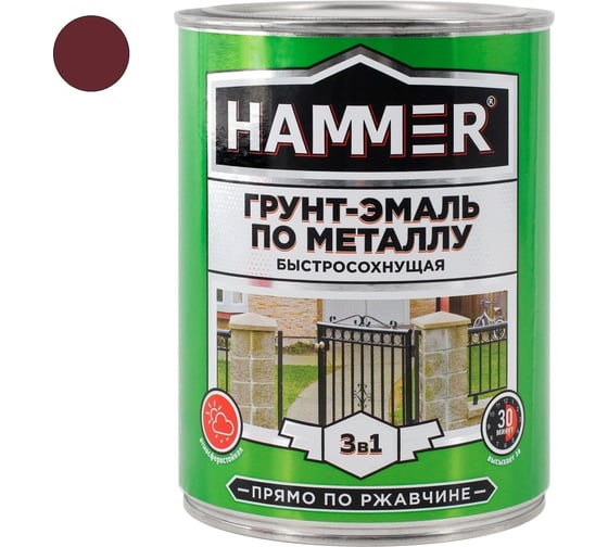 Грунт-эмаль по металлу HAMMER 3в1 б/с кр.-коричневая 0,9 кг ЭК000116560