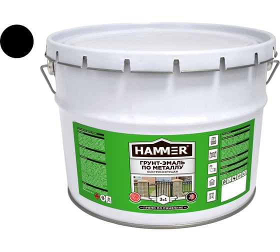 Грунт-эмаль по металлу HAMMER 3в1 б/с черная 10 кг ЭК000124258