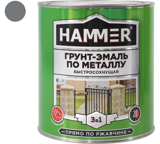Грунт-эмаль по металлу HAMMER 3в1 б/с серая 2,7 кг ЭК000125866
