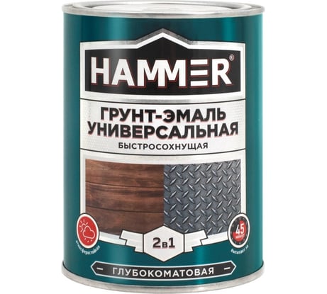 Универсальная грунт-эмаль HAMMER 2в1 б/с, глуб/мат, св.-серая 0,9 кг ЭК000135071