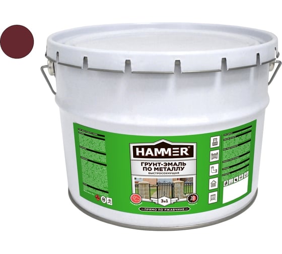Грунт-эмаль по металлу HAMMER 3в1 б/с кр.-коричневая 10 кг ЭК000124256