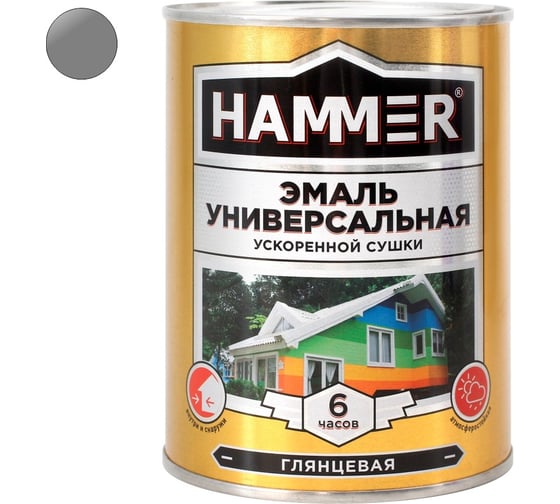 Универсальная эмаль ускоренной сушки HAMMER глянц. серая 0,9 кг ЭК000135032