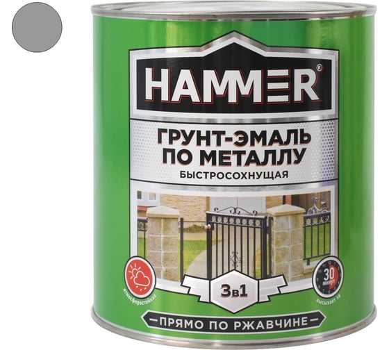 Грунт-эмаль по металлу HAMMER 3в1 б/с св.-серая 2,7 кг ЭК000125868