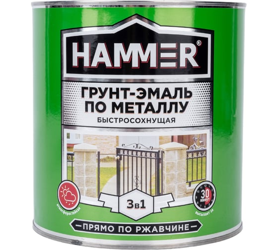 Грунт-эмаль по металлу HAMMER 3в1 б/с св.-серая 2,7 кг ЭК000125868