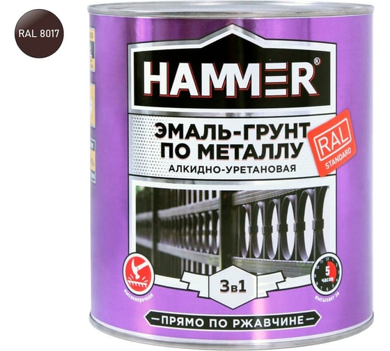 Эмаль-грунт по металлу HAMMER 3в1 АУ п/гл RAL 8017 шоколад.-кор. 2,7 кг ЭК000133632