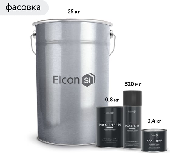 Термостойкая кремнийорганическая эмаль Elcon Max Therm серая, (RAL 7040), 400 градусов, 25 кг 00-00000015