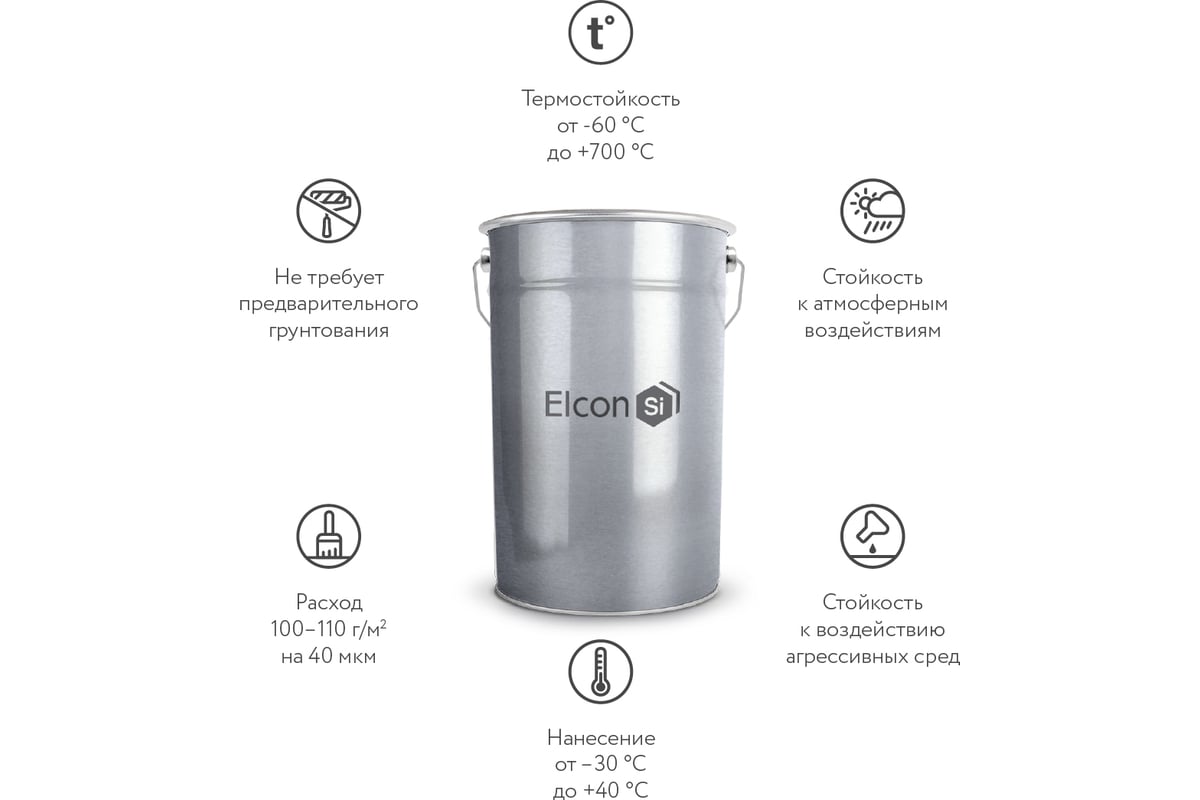  эмаль Elcon КО-8101 серебристо-серая, 600 градусов, 25 кг .