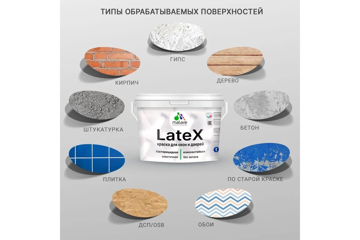 Резиновая краска для дверей и окон MALARE Latex по дереву, с ...