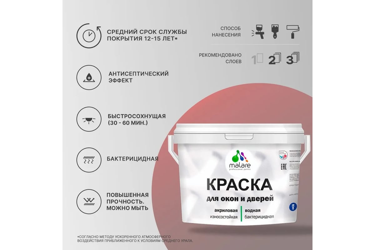 Резиновая краска для дверей и окон MALARE Latex по дереву, с ...