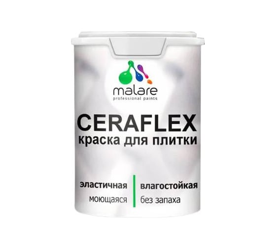 Резиновая краска для плитки MALARE Ceraflex для керамической и кафельной плитки, моющаяся, без запаха, полуглянцевая, светло-серый, 2 кг 4660504714610