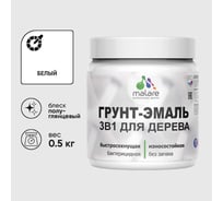 Грунт-Эмаль MALARE 3 в 1 для деревянных поверхностей, резиновая, моющаяся, без запаха, полуглянцевая, белый, 0.5 кг ГЭДЕРЛБЕЛПГ0050