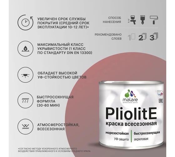 Аэрозольная краска-эмаль всесезонная MALARE Pliolite для наружных работ по дереву, бетону, ОСБ плит, универсальная, быстросохнущая, RAL 9005, черный, матовая, 520 мл 4660504738395