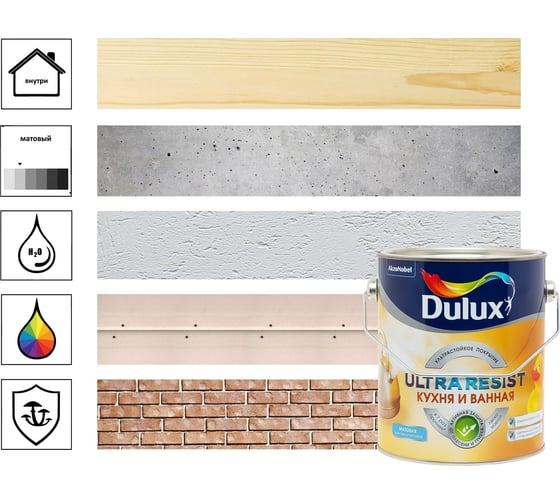 Краска для стен и потолков DULUX ULTRA RESIST КУХНЯ И ВАННАЯ полуматовая база BW 5л 5757411
