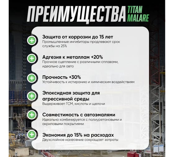 Грунт эпоксидный для металла MALARE TITAN 2К двухкомпонентная грунтовка, антикоррозионная, высокопрочная, черный, 1 кг + 0,1 кг отвердитель 4660504735882