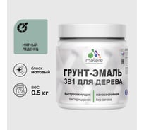 Грунт-Эмаль 3 в 1 для деревянных поверхностей MALARE, акриловая, моющаяся, без запаха, матовая, мятный леденец, 0.5 кг 4660504703799