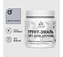 Грунт-Эмаль 3 в 1 для деревянных поверхностей MALARE, акриловая, моющаяся, без запаха, матовая, светло-серый, 0.5 кг 4660504703973