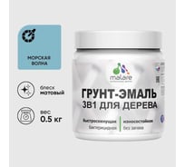 Грунт-Эмаль 3 в 1 для деревянных поверхностей MALARE, акриловая, моющаяся, без запаха, матовая, морская волна, 0.5 кг 4660504703775