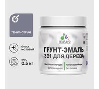 Акриловая грунт-эмаль 3 в 1 для деревянных поверхностей MALARE быстросохнущая, моющаяся, без запаха, матовая, темно-серый, 0.5 кг 4660504704048