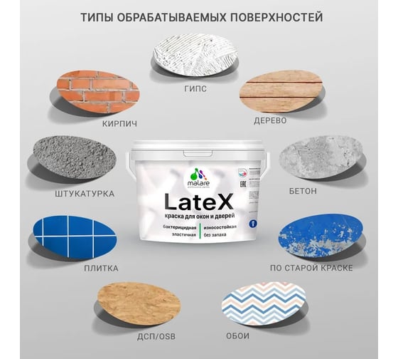 Акриловая краска для дверей и окон MALARE Latex по дереву, с антисептическим эффектом, моющаяся, без запаха, матовая, хвойный бонсай, 0.5 кг 4660504708091
