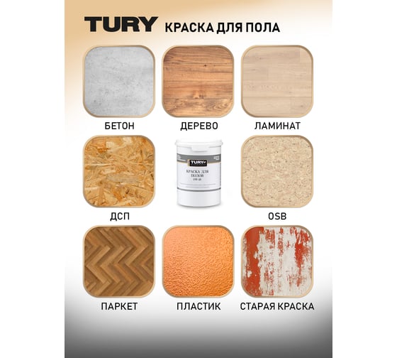 Краска для полов TURY SW-10 RAL 7040 (серая), 1,1 кг T1-00015387