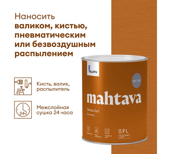 Грунт-эмаль по ржавчине 3 В 1 TALATU "MAHTAVA" глянцевая 0,9 л серая RAL 7004 274678