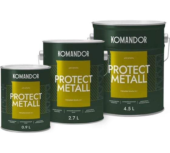 Грунт-эмаль по ржавчине 3 В 1 KOMANDOR PROTECT METALL глянцевая база A 4,5 л 271030