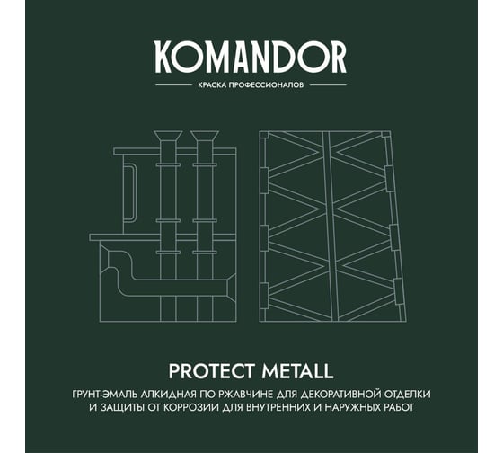Грунт-эмаль по ржавчине 3 В 1 KOMANDOR PROTECT METALL глянцевая 2,7 л зеленая RAL 6005 274685