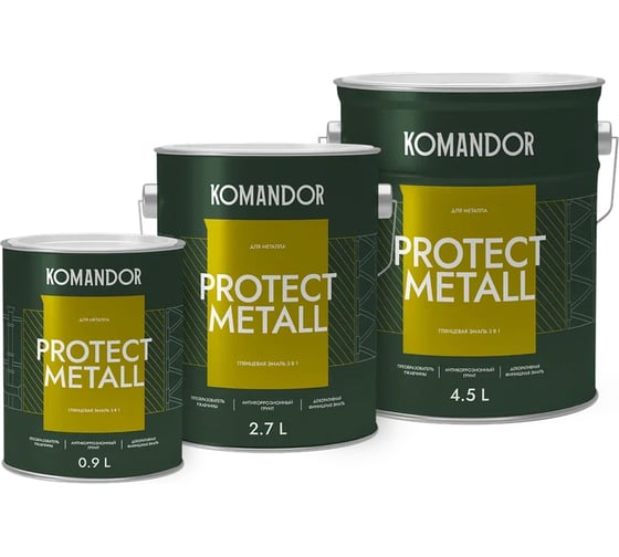 Грунт-эмаль по ржавчине 3 В 1 KOMANDOR PROTECT METALL глянцевая БАЗА C 0,9 л 271031