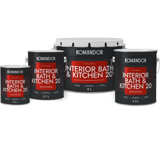 Краска KOMANDOR INTERIOR BATH AND KITCHEN 20 влагостойкая БАЗА C 9 л 271011