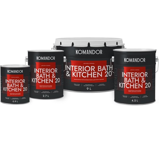 Краска KOMANDOR INTERIOR BATH AND KITCHEN 20 влагостойкая БАЗА C 0,9 л 271009